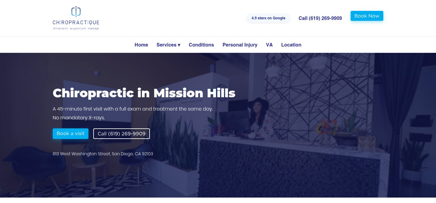 Desktop view of the new Chiropractique chiropractic service page, redesigned by RankConvert Local