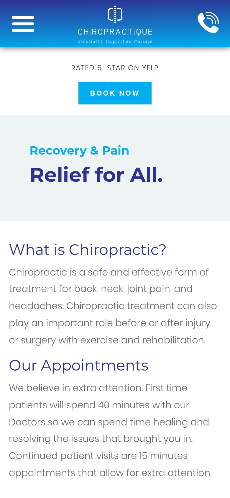 Phone view of the old Chiropractique chiropractic service page, from an Internet Archive capture